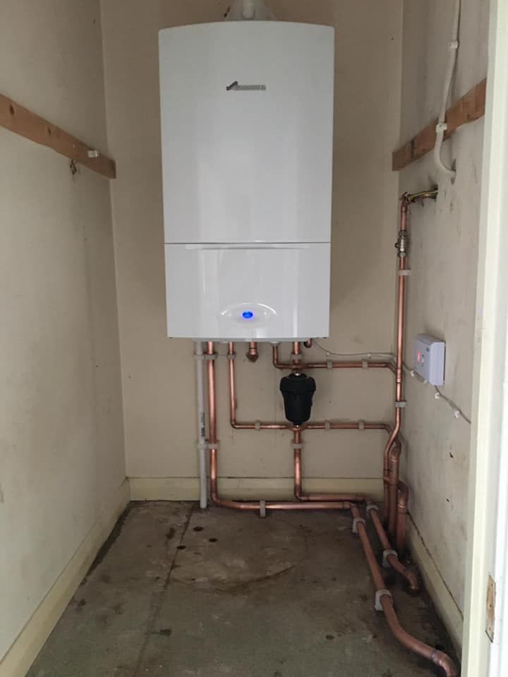 A modern boiler freshly installed